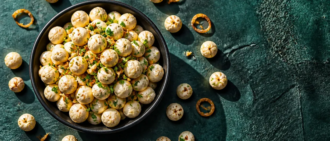 A bowl of Creamed Golden Onion makhana